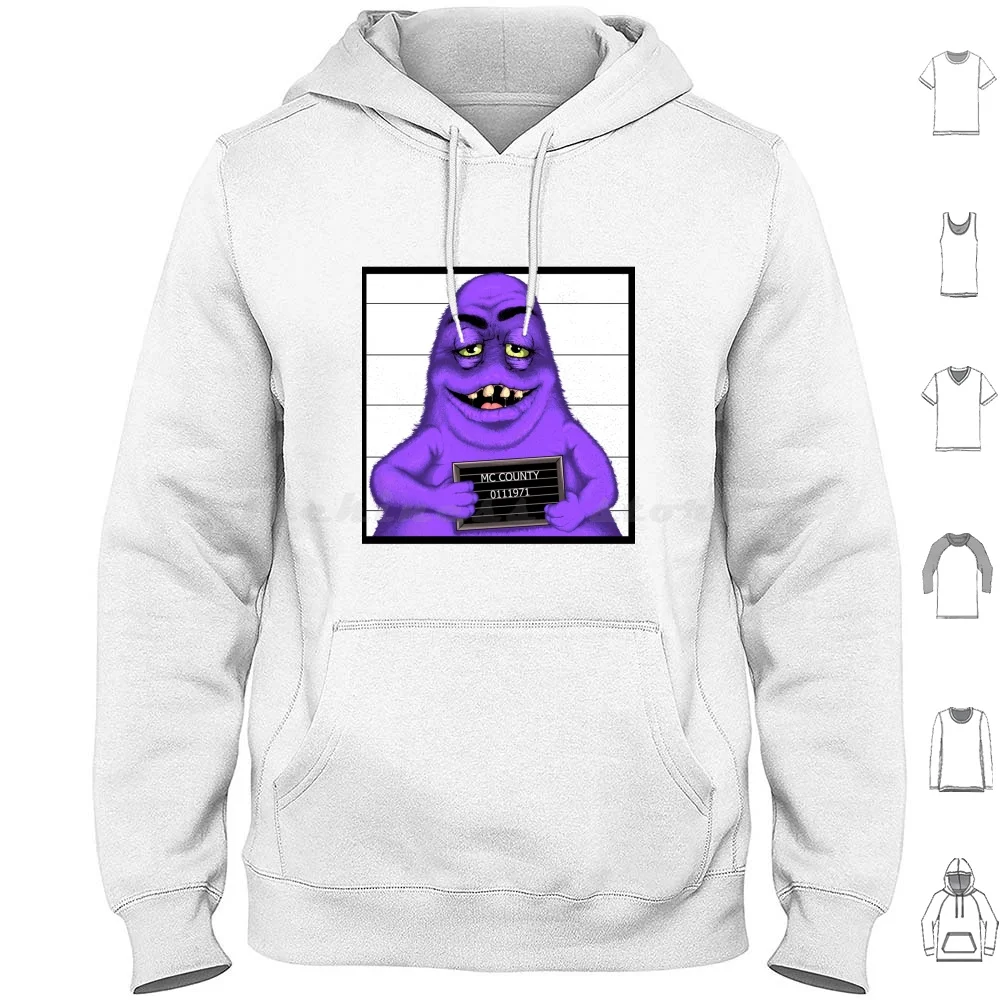 Grimace Goes 60 Days In Hoodies Long Sleeve Grimace Jail County Purple Fries Fun Character Mugshot Burgers Cartoon Funny