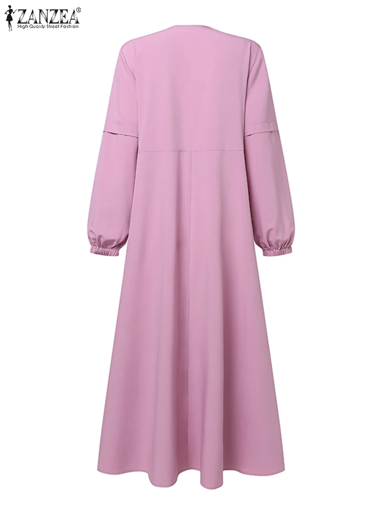 ZANZEA-vestido muçulmano elegante para mulheres, peru abaya, robe de Dubai, manga longa, botões maxi, kaftan, roupas islâmicas, primavera