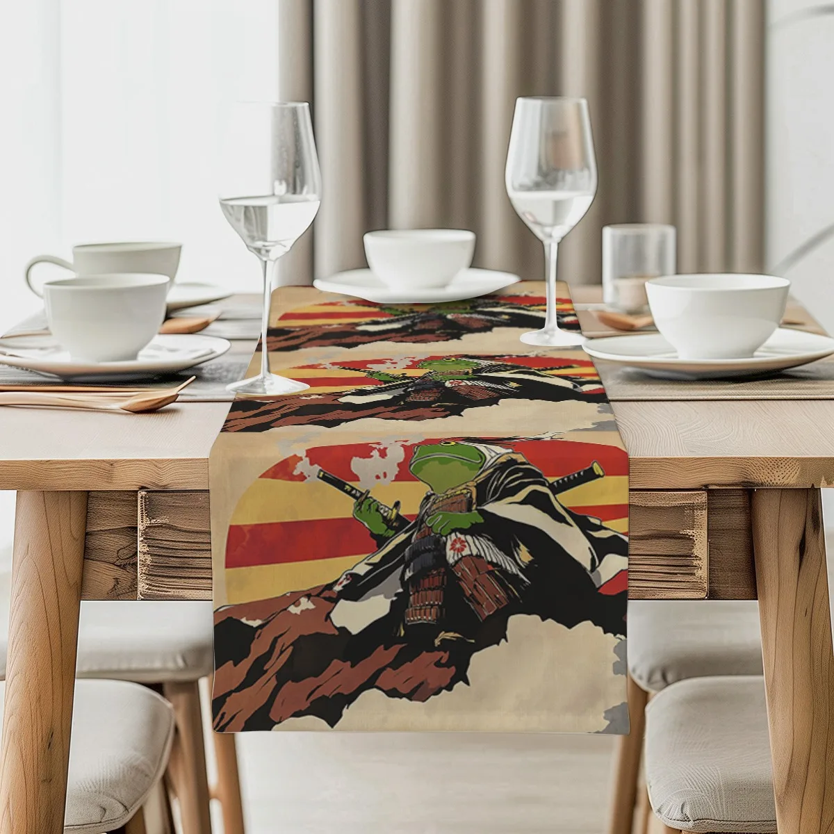print table runner Samurai Frog Ukiyoe Style Long cloth Party Decor,Tabletop Protection,Dresser Scarf,Decorative Runner