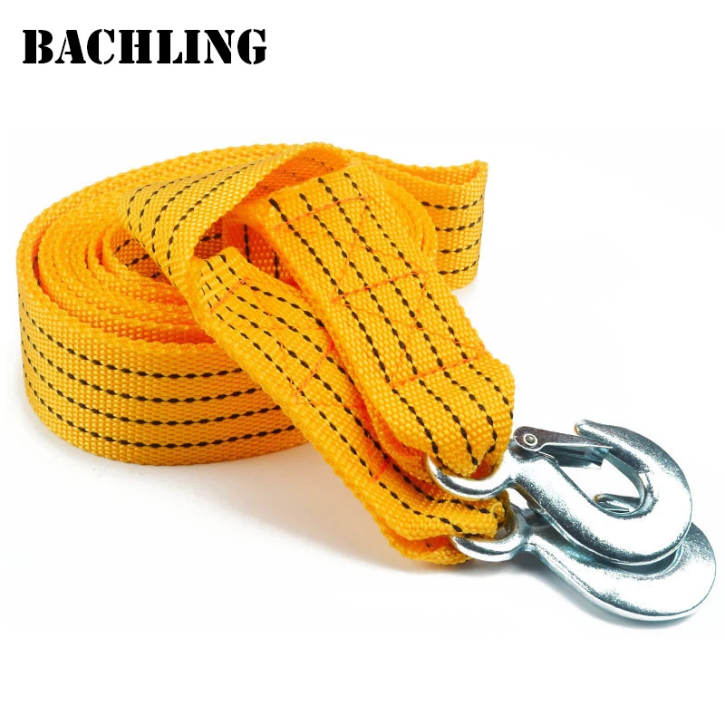 3M Heavy Duty 3 Ton Car Tow Cable Towing Pull Rope Strap With Hooks Portable Self-driving Tourism Heavy Duty Rescue Rope