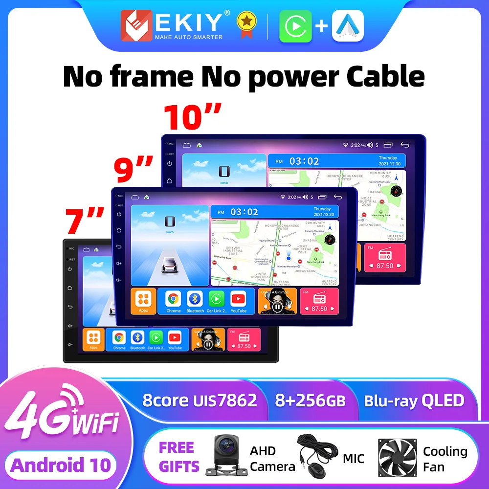 EKIY T7 2Din אנדרואיד 7 9 10 אינץ' נגן מולטימדיה לרכב, רדיו סטריאו אוניברסלי עם GPS עבור פולקסווגן, ניסאן, יונדאי, קיה וטויוטה