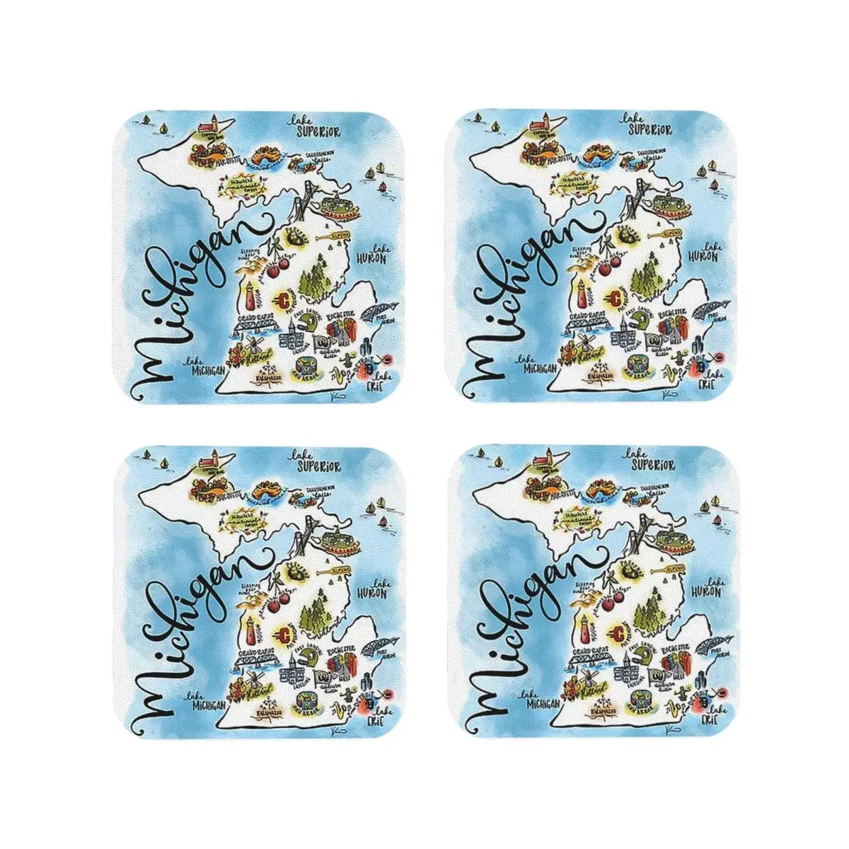 Map For Michiganers Coasters Kitchen Placemats Waterproof Insulation Cup Coffee Mats For Decor Home Tableware Pads Set of 4