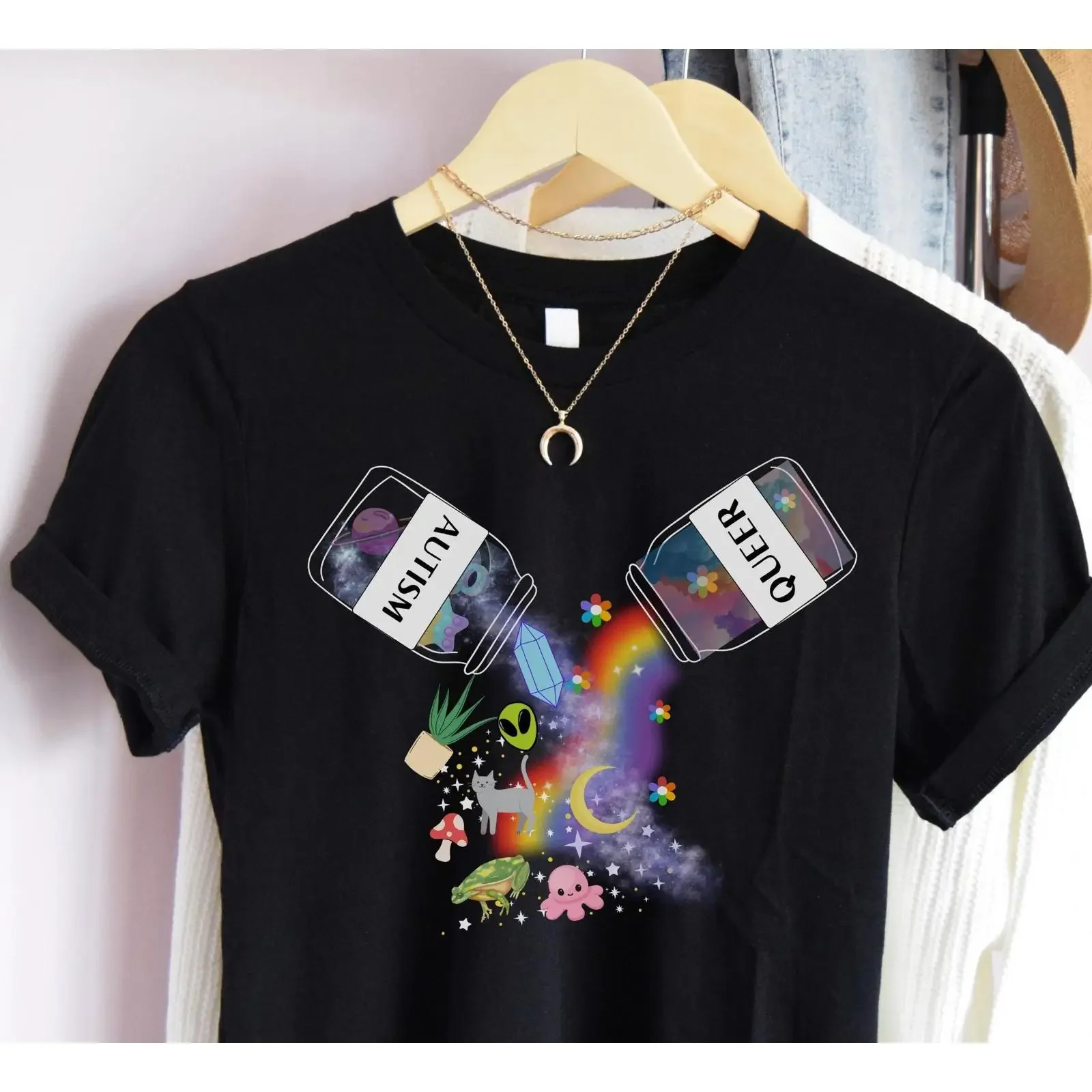 Queer Autism T Shirt Neurodivergent Neurospicy LGBTQ Pride Rainbow for Autistic vintage Washed Stylish Stretched Comfortable