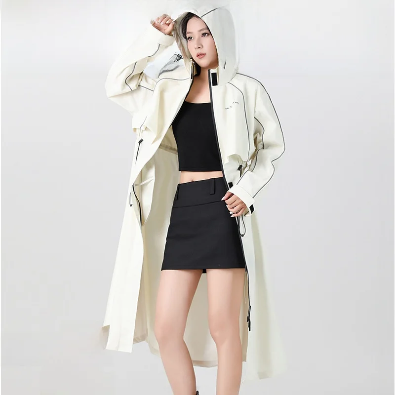 Women's Full-Length Thickened Raincoat Outdoor Hiking Bicycle Riding Fashionable Windbreaker Commute Straight-Size Coat