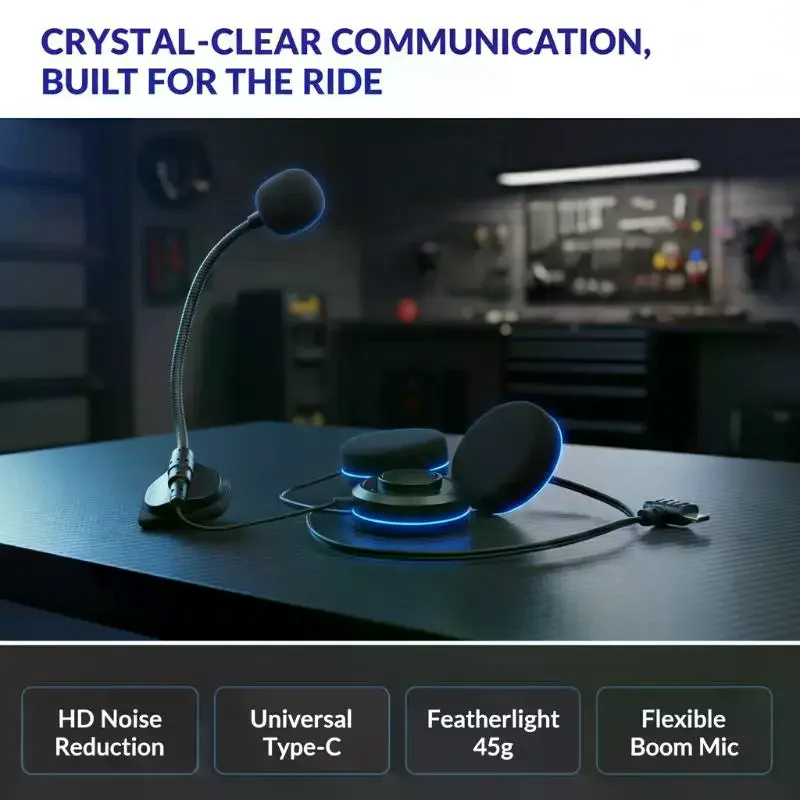 1Pcs Type C Motorcycle Helmet Headset Half Helmet Communication Headphone with Mic for Call Music Playback