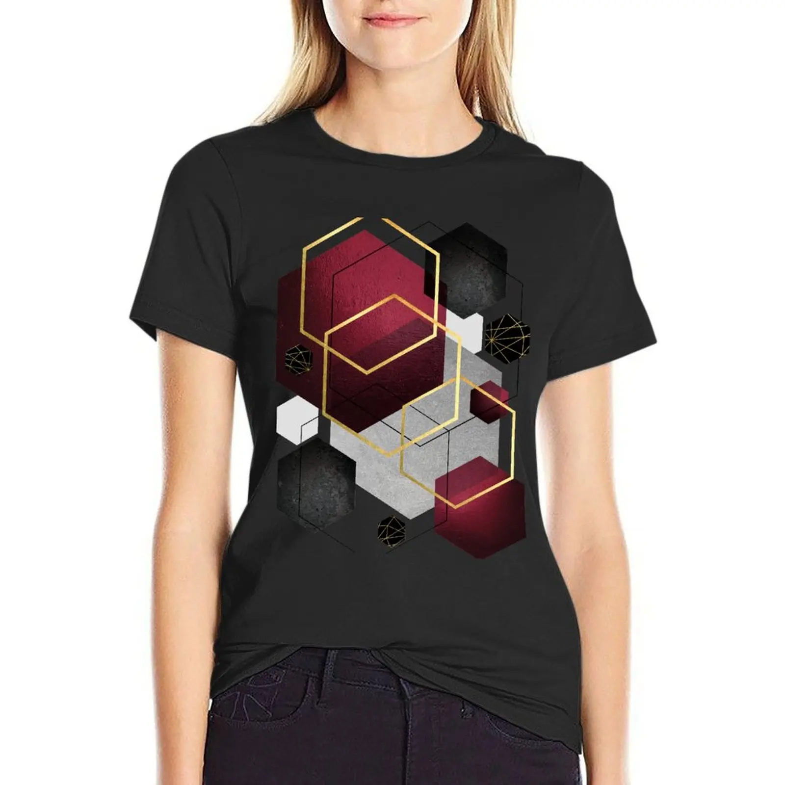 

Geometric Hexagons in Red and Black T-Shirt Aesthetic clothing kawaii clothes graphics hippie clothes Women's tee shirt