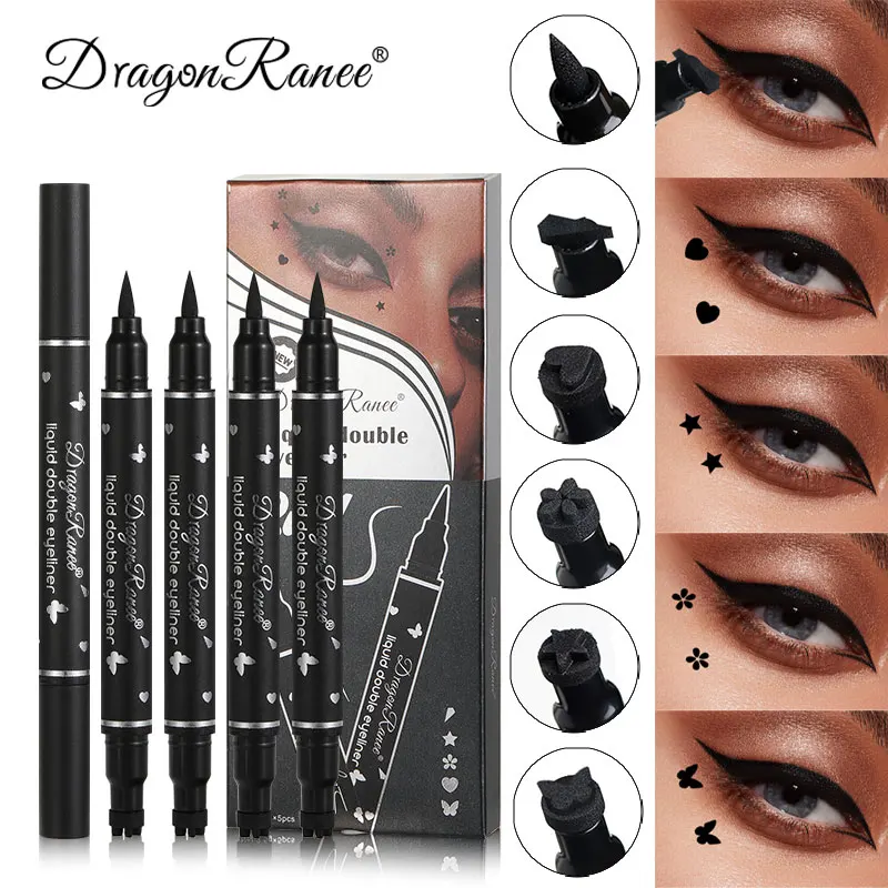 Set of Five Double-Ended Eyeliner Pens, Gel Eyeliner Stamp Pens, Smooth and Colorful, Quick-Drying, Long-Lasting, Smudge-Proof, Natural-Looking, Waterproof and Sweat-Proof Eyeliner Pens