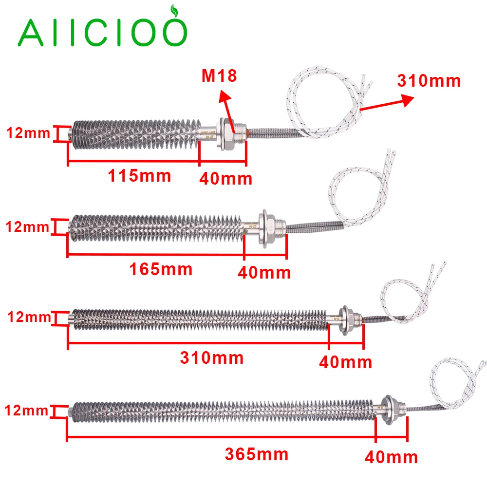 220V Electric Exchanger Finned Heater Air Heating Element Cartridge Radiator M18 Thread 300W 500W 800W 1KW