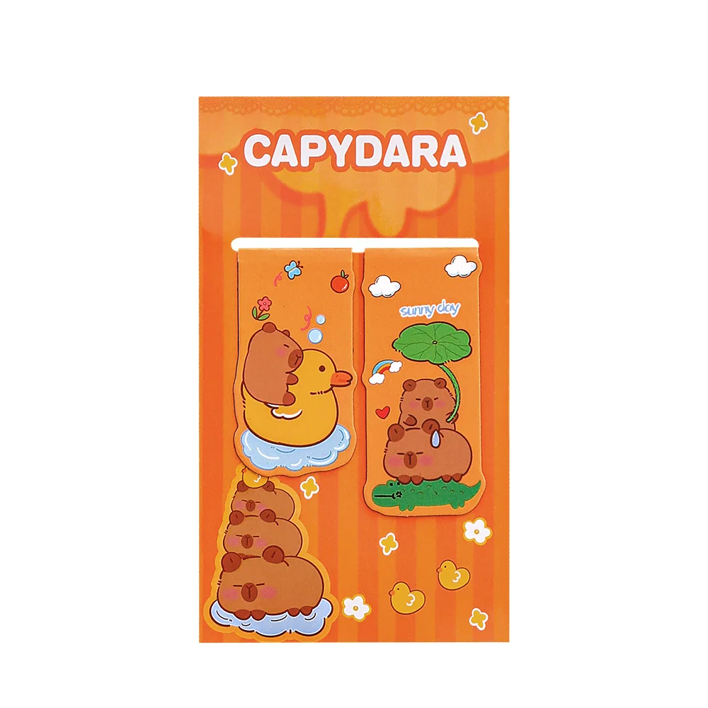 12 Set Magnetic Bookmark Ins Cute Double Reading Page Clip Cartoon Capybara Bookmark Learning Stationery