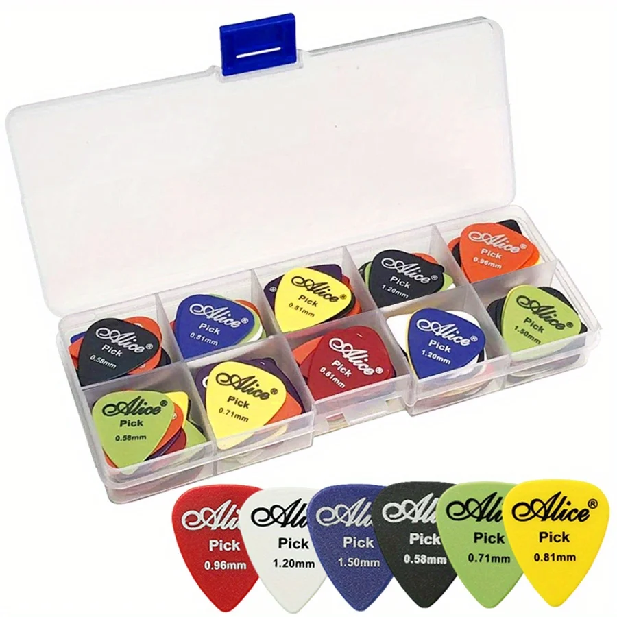 30pcs/box Alice Guitar Picks Plastic Colorful Guitar Paddles with Transparent Storage Box Thickness 0.58-1.50mm 6 Size JXB