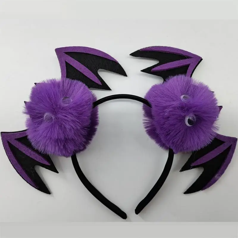 N7YF Plush Bat Wings Hair Hoop Photoshoot Hair Holder Halloween Party Costume Headwear for Children Women