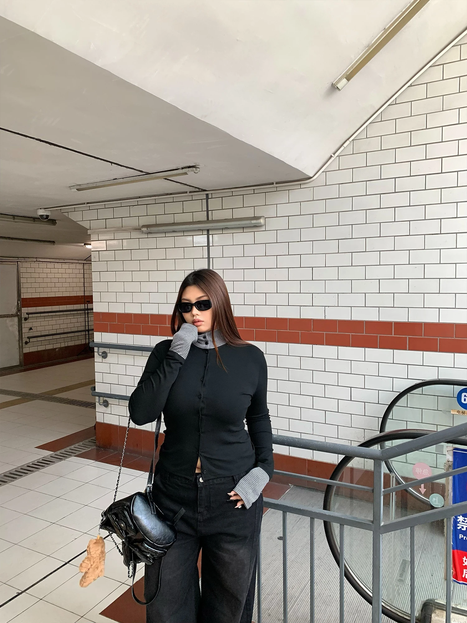 

South Bla Splice Stripe plus Size T-irt Faionable Simple Design Versatile Slimming Top for plus Size Women Autumn Winter