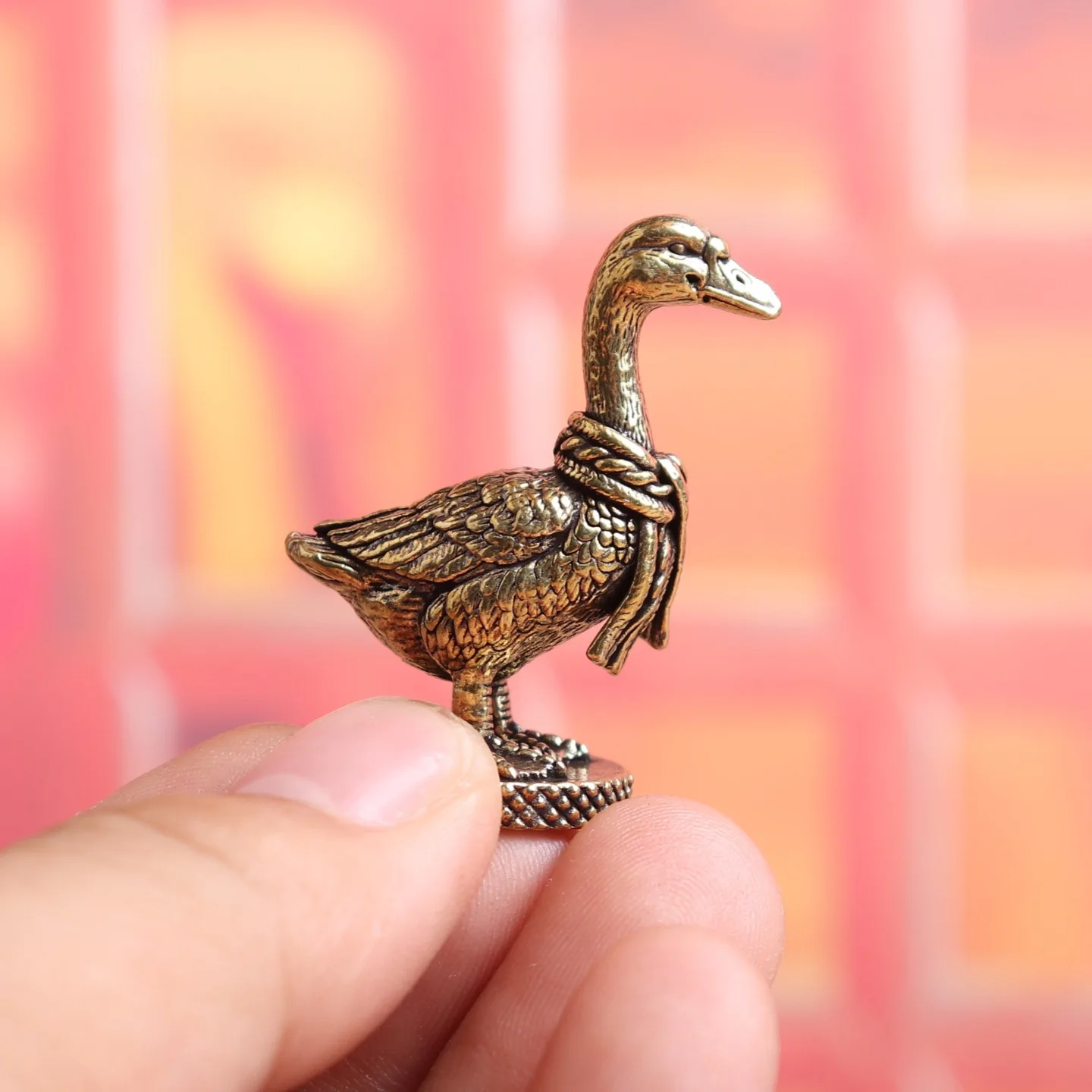 Brass Scarf Goose Small Statue Desktop Ornaments Vintage Animal Figurines Model Lucky Home Decorations Crafts Accessories