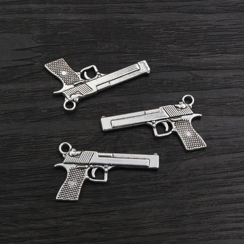 10pcs 34x20mm Antique Silver Color Gun Handmade Charms Pendant DIY Jewelry Making Accessories for Bracelet Necklace