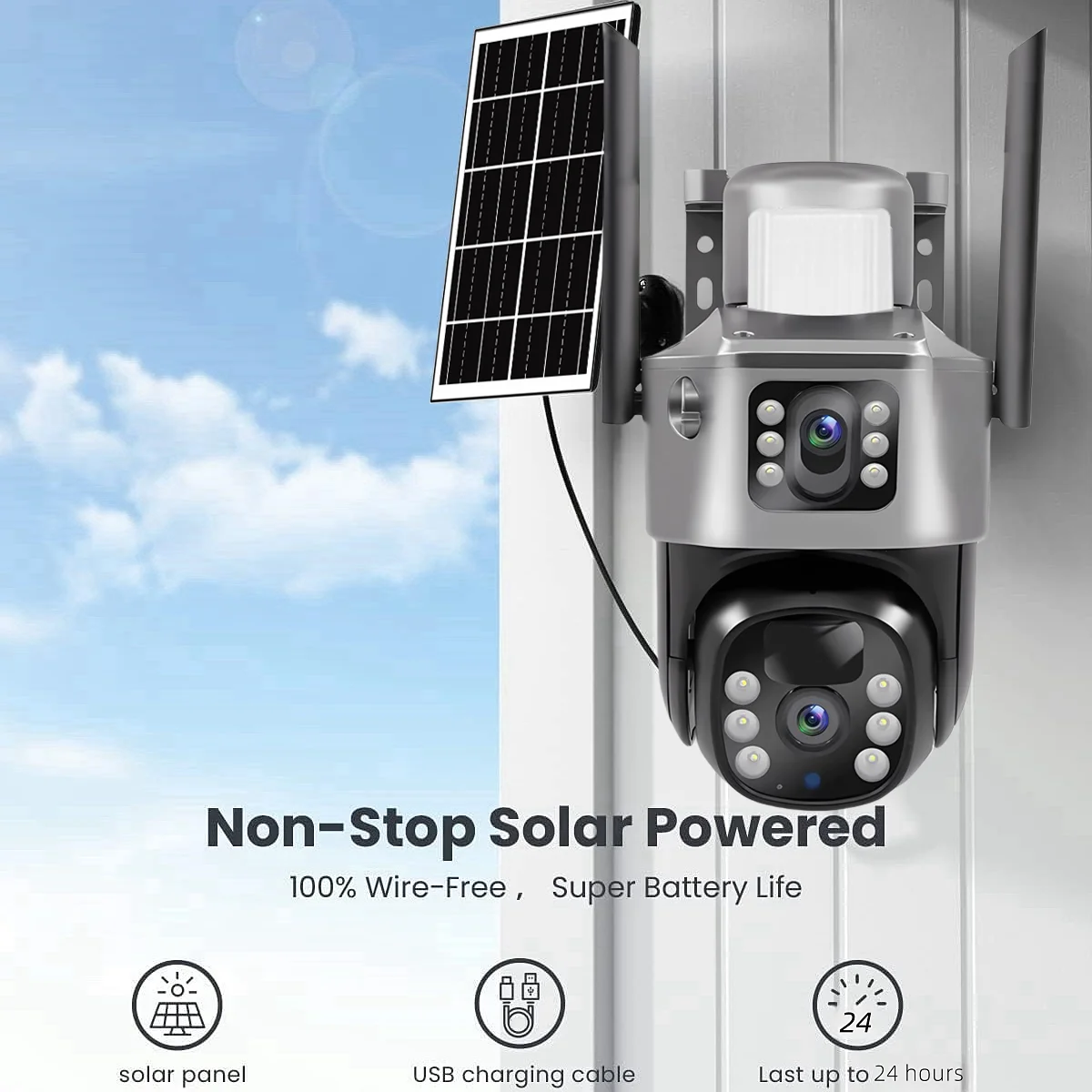 4G Solar Camera 4K 8MP Dual Lens CCTV Monitor Security Protection Human Detect Low Power Waterproof Outdoor PTZ WIFI IP Cameras