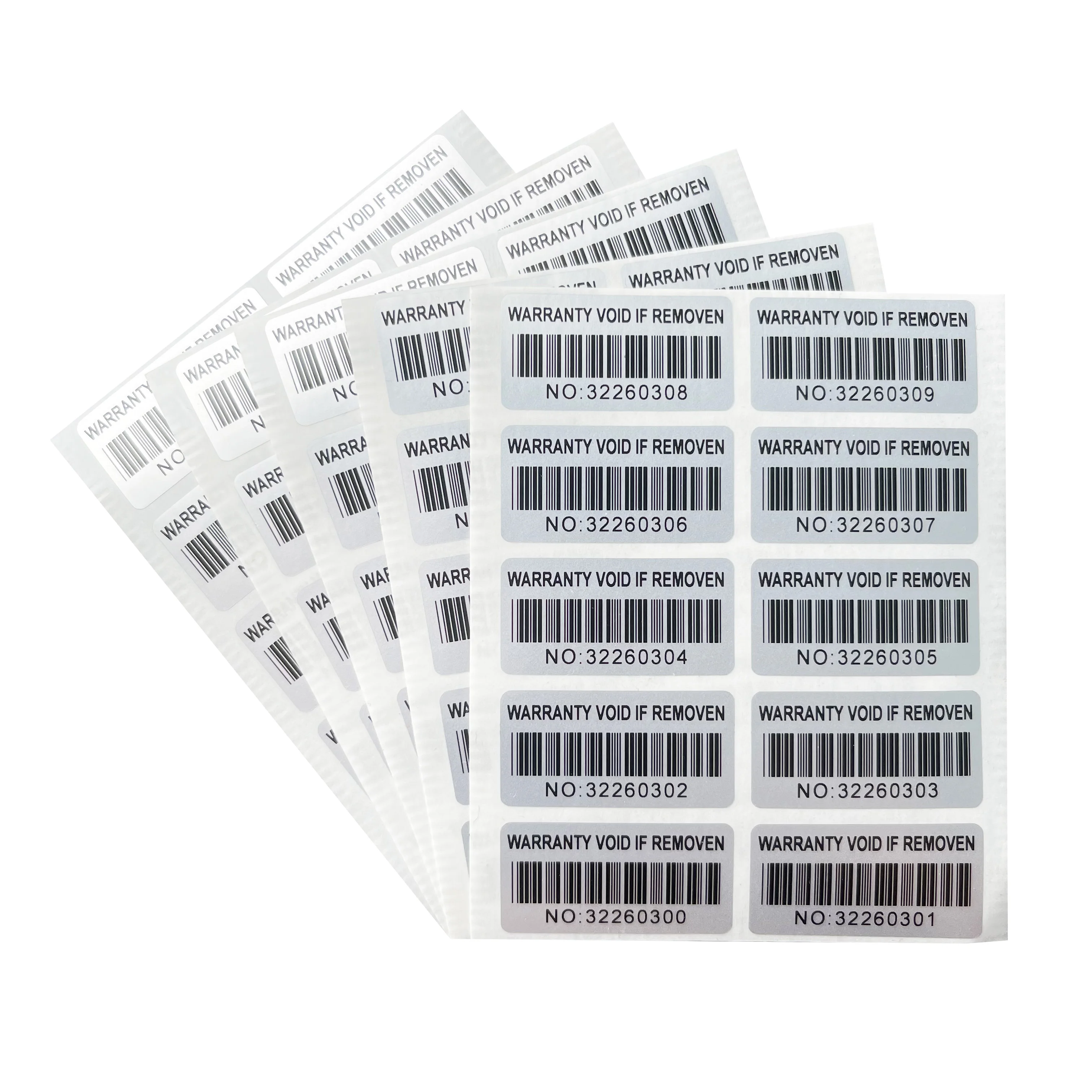 100pcs silver serial number tamper proof sticker 30X15mm security seal authentic tear invalid unique barcode sticker