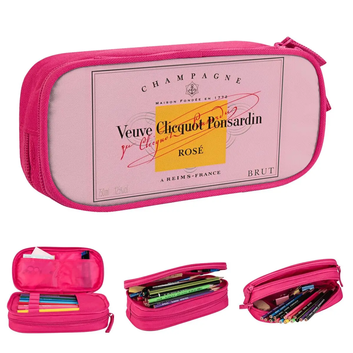 Champagne Pink Pencil Case New Veuves Clicquots Pen Bags Girl Boy Large Storage School Supplies Gifts Pencilcases