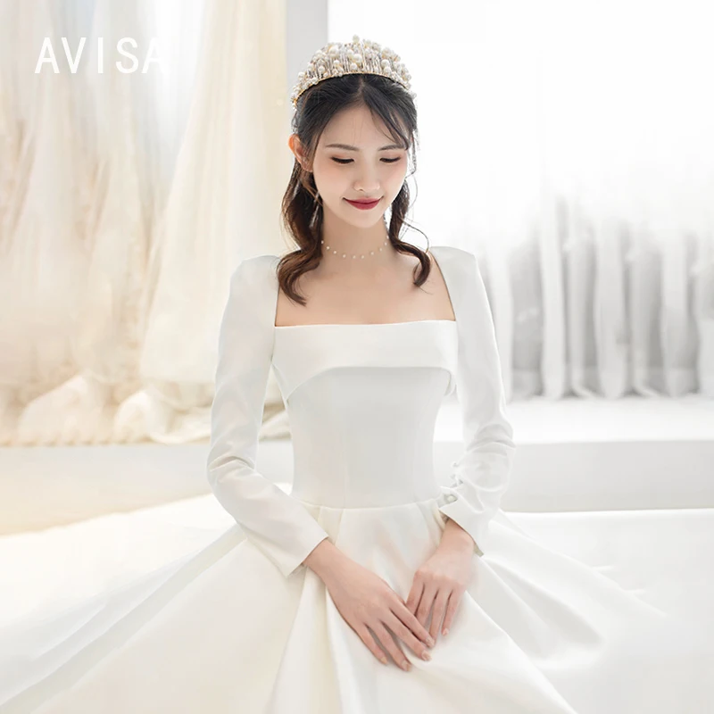 Neue Korea Stil quadratischen Kragen glänzenden Satin eine Schulter a-Linie Schnürung einfache Hochzeits kleid Brautkleid Vestidos de Novia