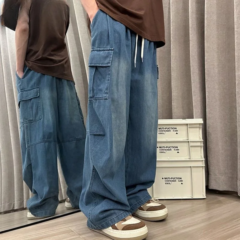 

Мужские джинсы в стиле ретро, американский рабочий стиль, очень большой размер (до 300 фунтов), прямые, в пол, модные, повседневные брюки от известного бренда