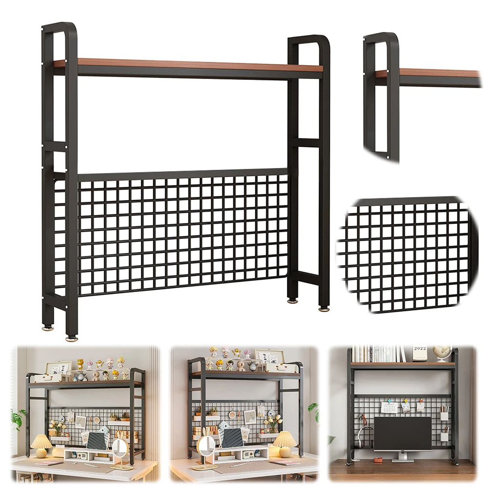 Desk Top Multi-Layer Shelf Steel E-Sports Games Dormitory Table Hole Board Bookcase with Grid for Computer Desk Study Table