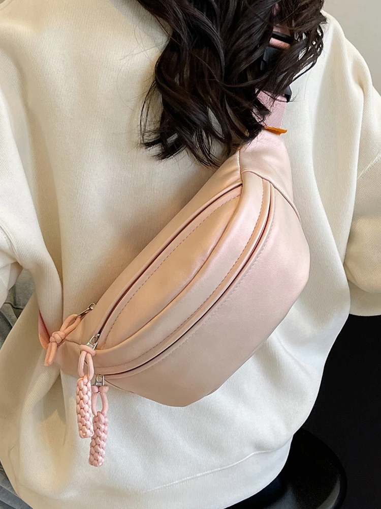 Summer Small Bag Women's Crossbody Waist Bag New Ins Contrast Color Versatile Travel Shoulder Pack Casual PU Sports Chest Bag