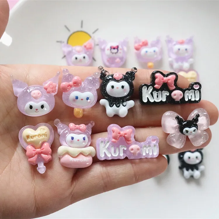 5pcs miniso series sanrio kuromi cartoon resin flatback cabochons diy crafts materials jewelry making charms