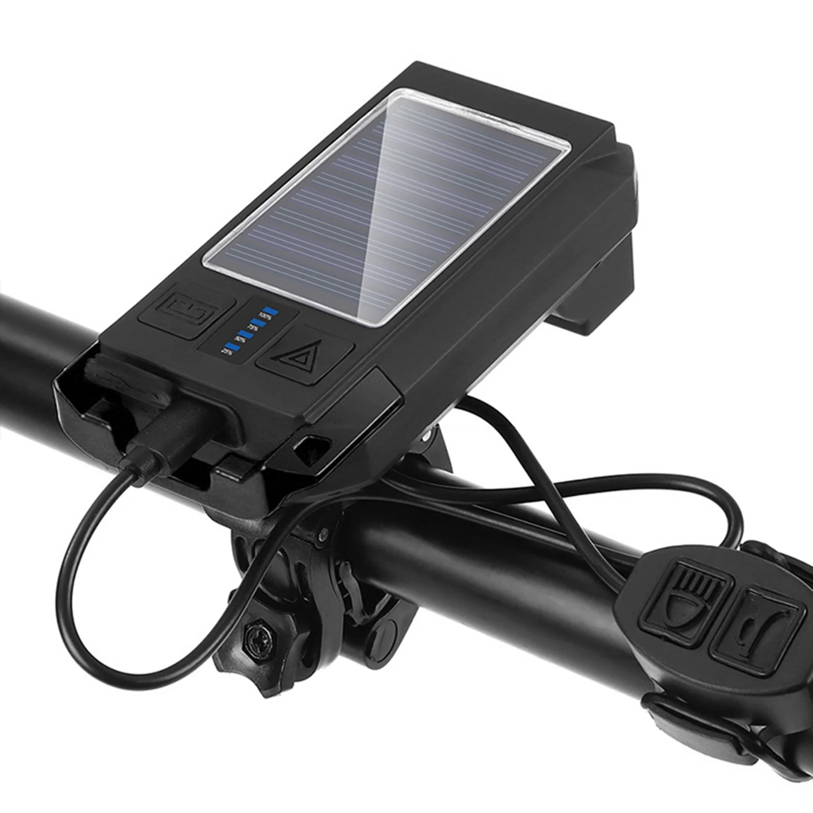 

Solar USB Rechargeable Bike Headlight Front Light Waterproof Bicycle Flashlight Night Riding Light Lamp with Horn,