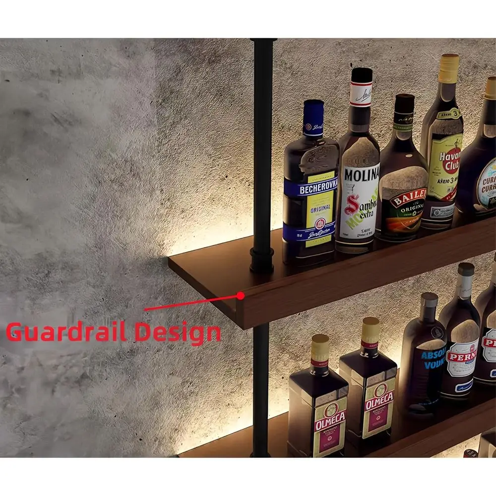 59 Rustic 5-Tier Wall-Mounted Wine Rack, Large Capacity for Liquor Bottles, Suitable for Home Bar & Dining Room, Walnut Finish