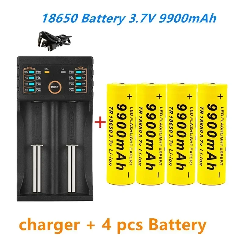 Batterie Lithium-ion Rechargeable, 18650 V, 3.7 MAh, Avec Chargeur, Pour Lampe De Poche Led, Avec 1 Chargeur, 9900