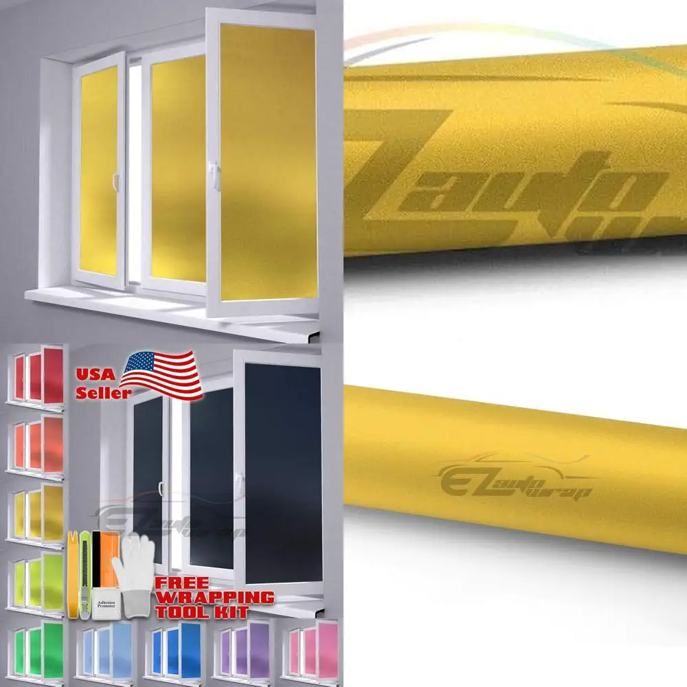 4 Foot by 25 Foot Yellow Frosted Glass Window Film for Privacy - Peel and Stick, Waterproof, with Free Tool Kit