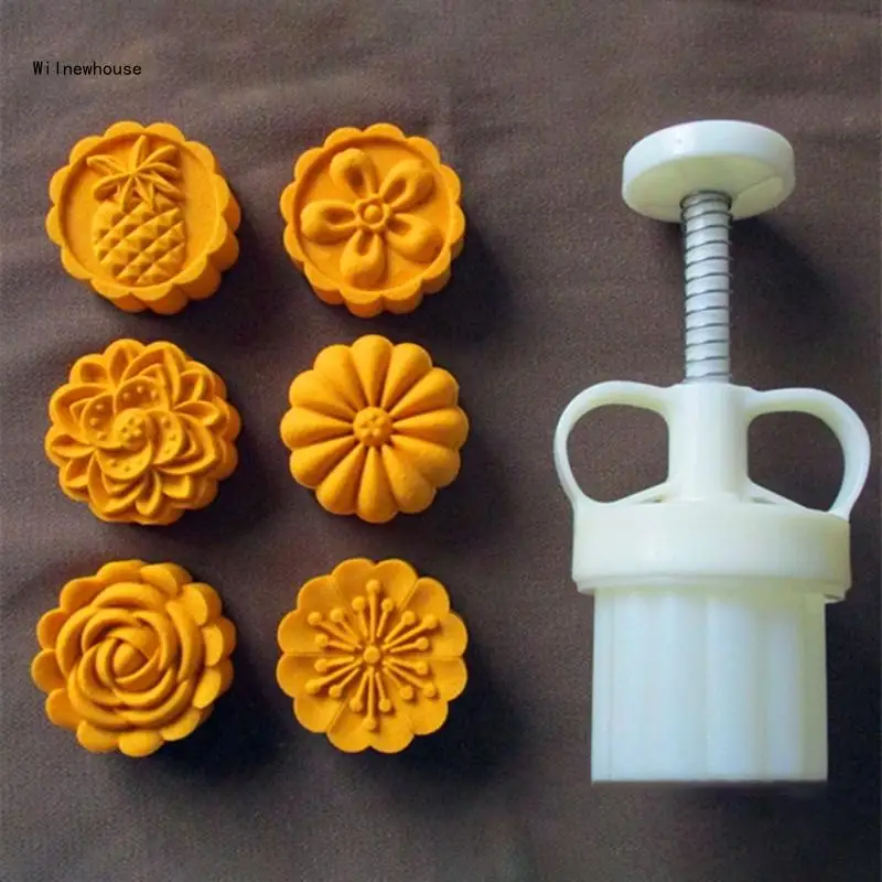 

Adjustable Mooncake Mold 50g Flower Stamp Cookie Cutter Mould DIY Baking Accessories Mid-Autumn Festival Kitchen Dropship