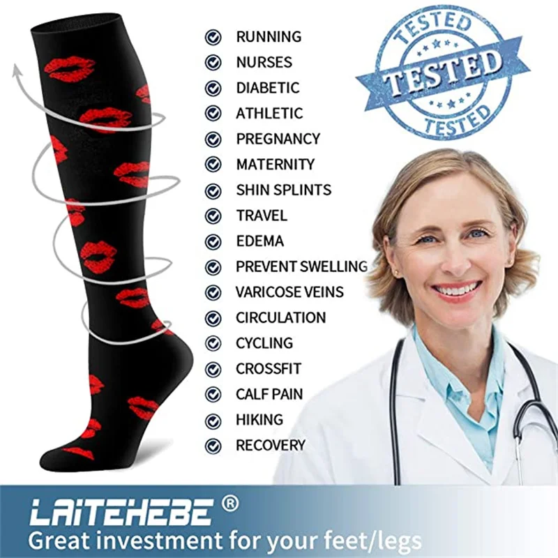 Nurse Compression Socks Running Women & Men Knee High Cycling Long Pressure Stockings For Flight Travel Athletic Crossfit Socks