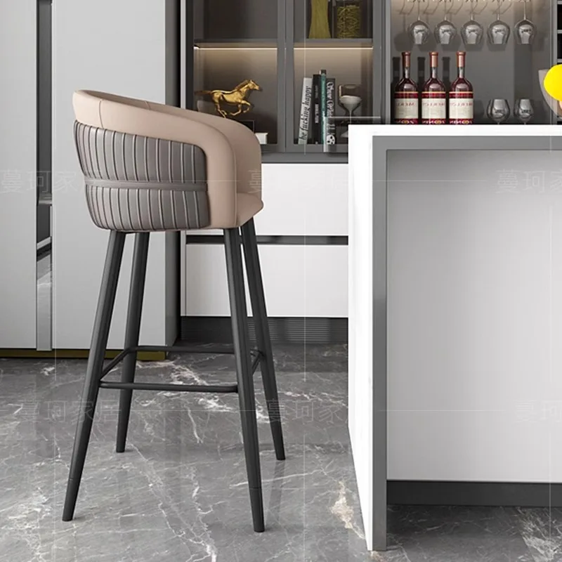 

Modern Italian Backrest Bar Chairs Light Luxury High Stool Aesthetic Kitchen Standing Interior Sgabello Cucina Cafe Furniture