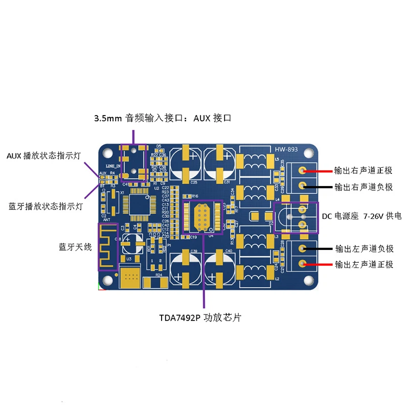 TDA7492P Bluetooth Digital Amplifier Board Dual Channel 2 * 25W High Power Bluetooth Amplifier AUX Interface