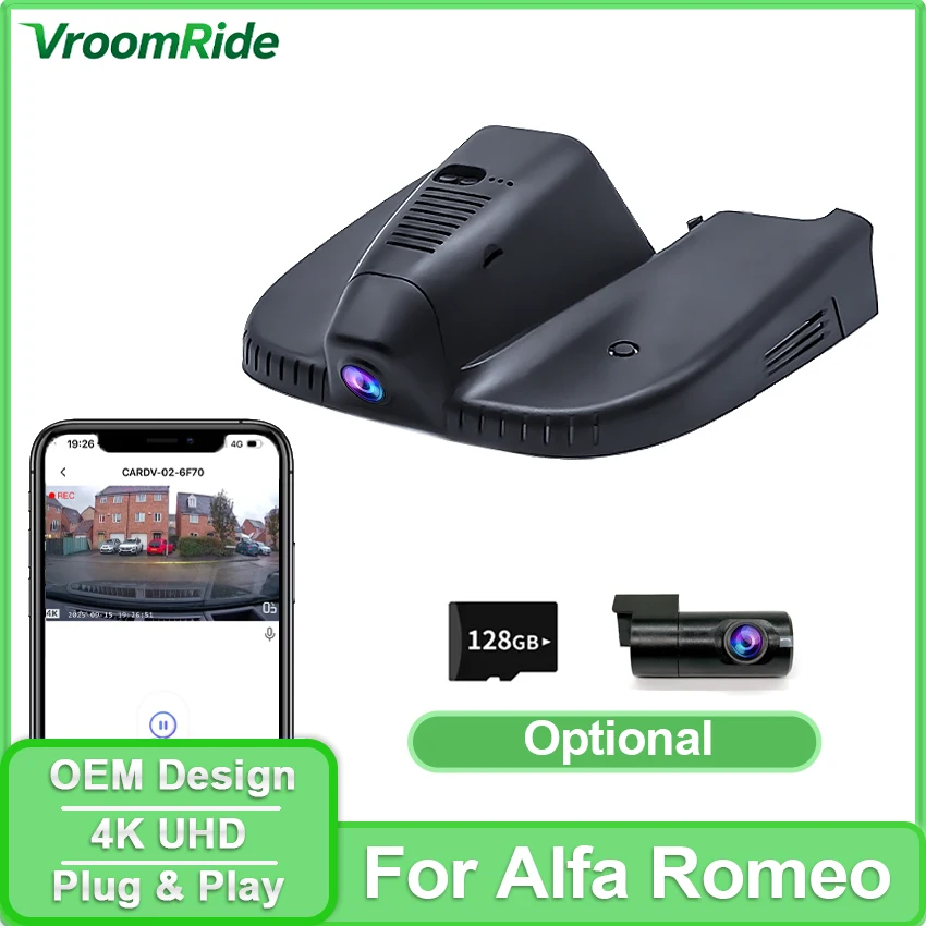 Car DVR for Alfa Romeo Stelvio Giulia Stelvio Front and Rear 4K Dash Cam for Car Camera Recorder Dashcam WIFI Recording Devices