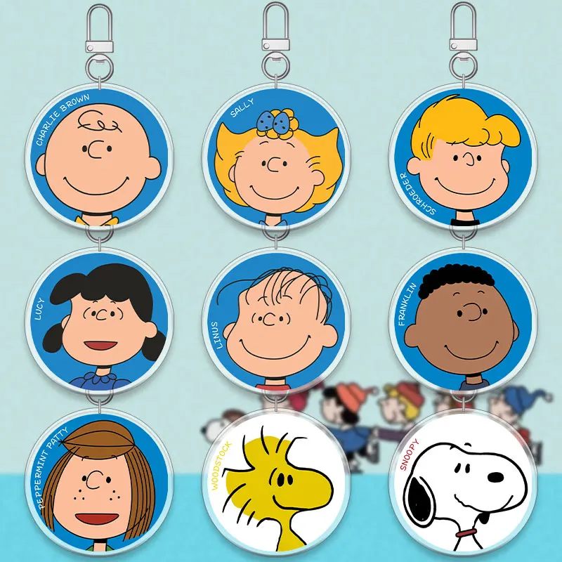 Para snoopy 6cm acrílico dupla camada chaveiro acessório mochila pingente charlie marrom anime periférico dos desenhos animados decoração presente