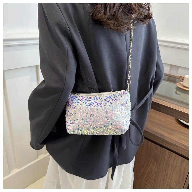 Bolsa de ombro feminina, bolsa crossbody de lantejoulas, bolsa de mão fashion, carteira portátil, bolsa mensageiro pequena