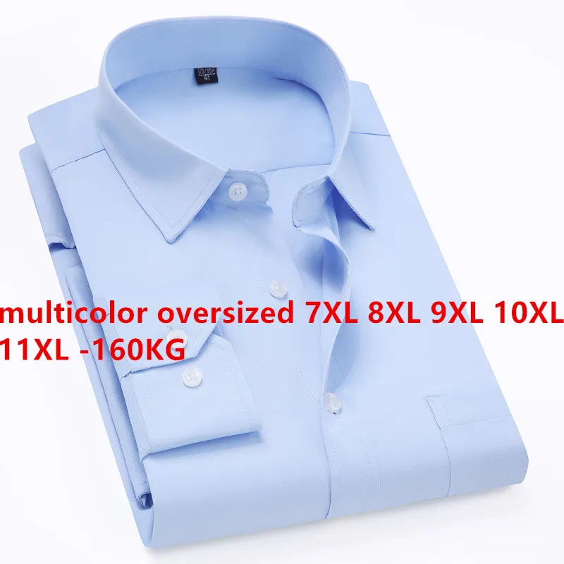 Men Shirt Long Sleeve Casual Oversize Solid Color Regular Fit Business Large Size 7XL 8XL 9XL 10XL 11XL160KG Formal Office Shirt