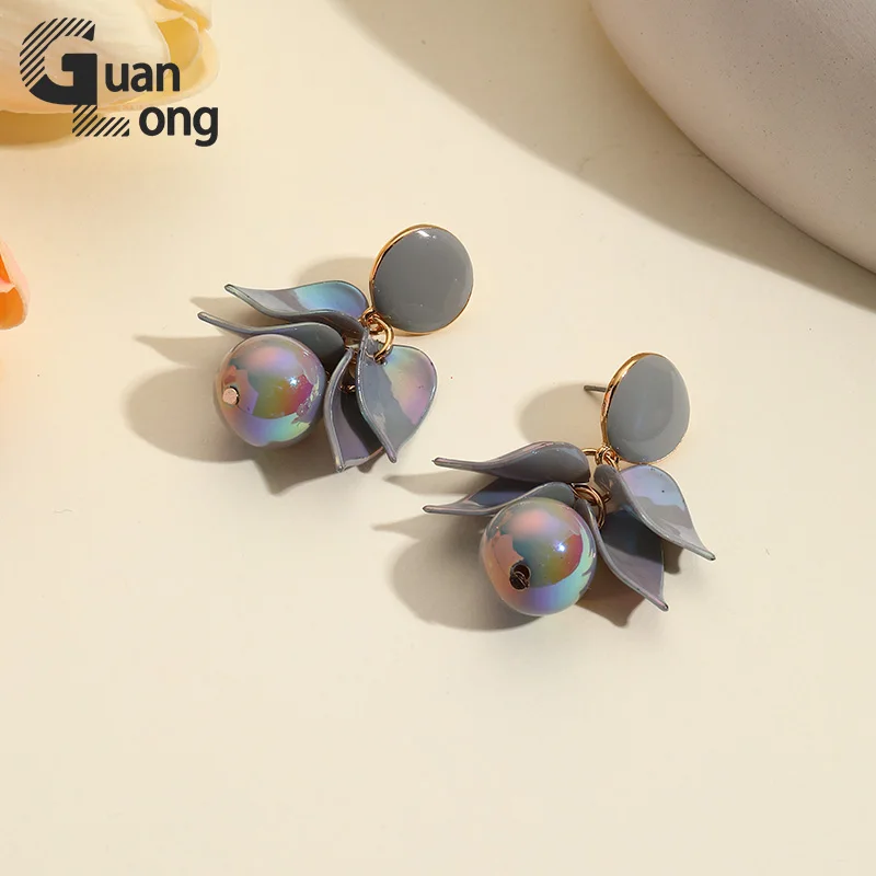 GuanLong New Trendy Big Cute Beads Leaf Dangle Earrings for Women Long Laser color Resin Drop Earring Girls Hanging Ear Jewelry