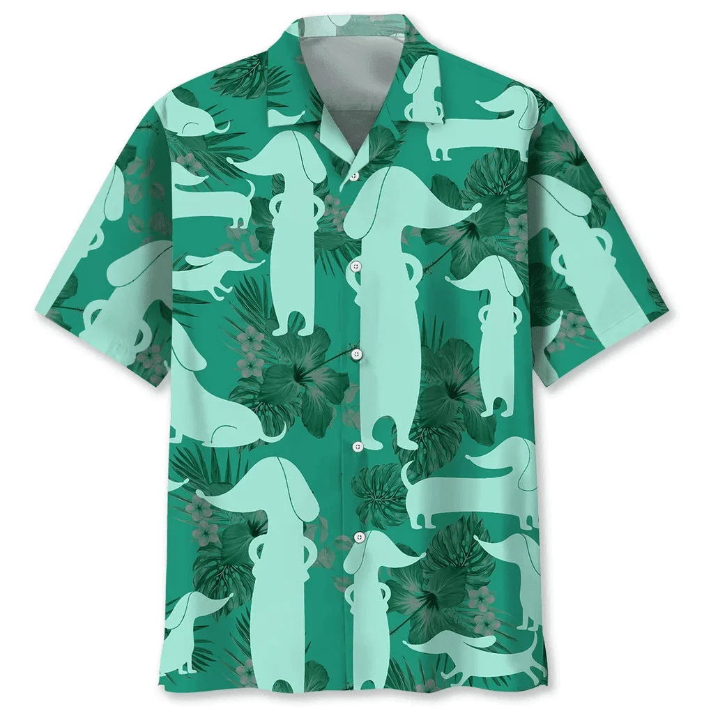 Camisa hawaiana de manga corta con estampado de cachorro para hombre, top informal con solapa, a la moda, talla grande, novedad de 2024