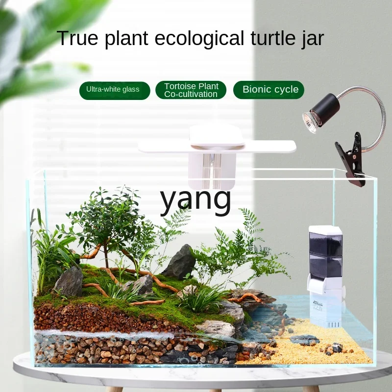 LH turtle tank ultra-white glass landscaping living room feeding box with drying table special ecological fish tank