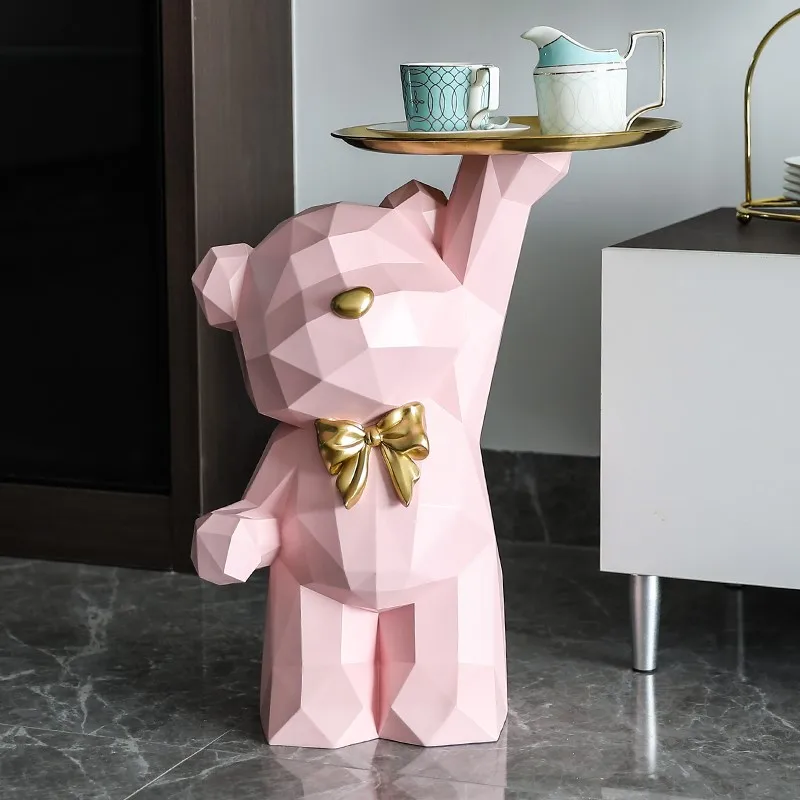 

Lovely Geometric Bear Statue Large Floor Tray Ornament Nordic Home Living Decorative Animal Table Room Decor Sculptur