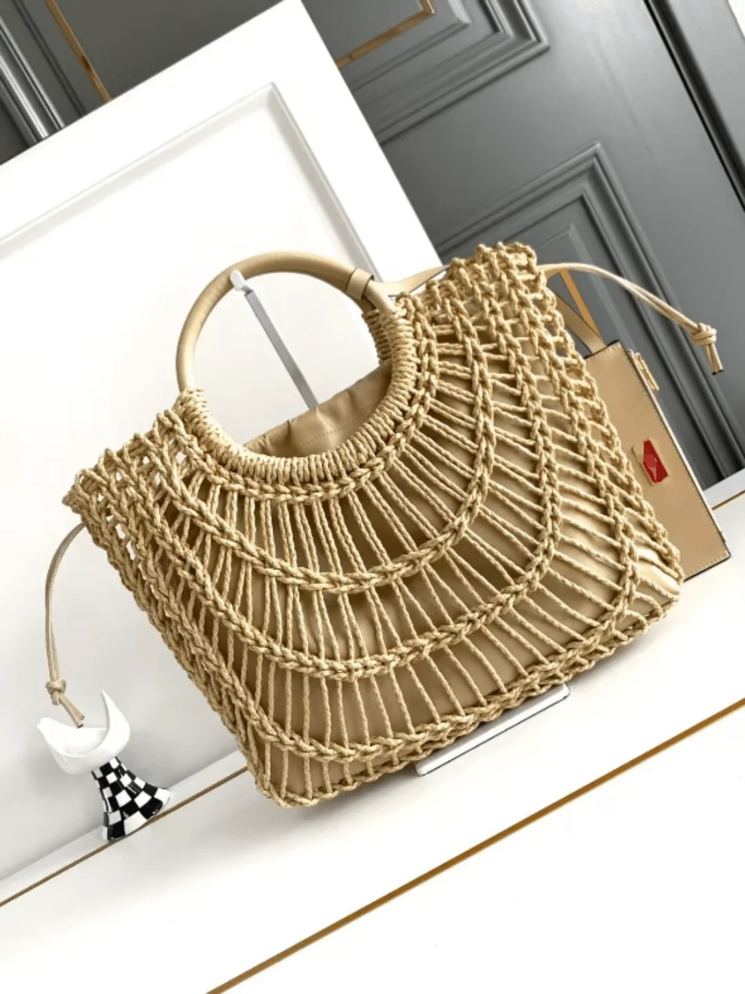 

New women's woven tote bag, round handle detachable handbag, fashionable and trendy women's bag
