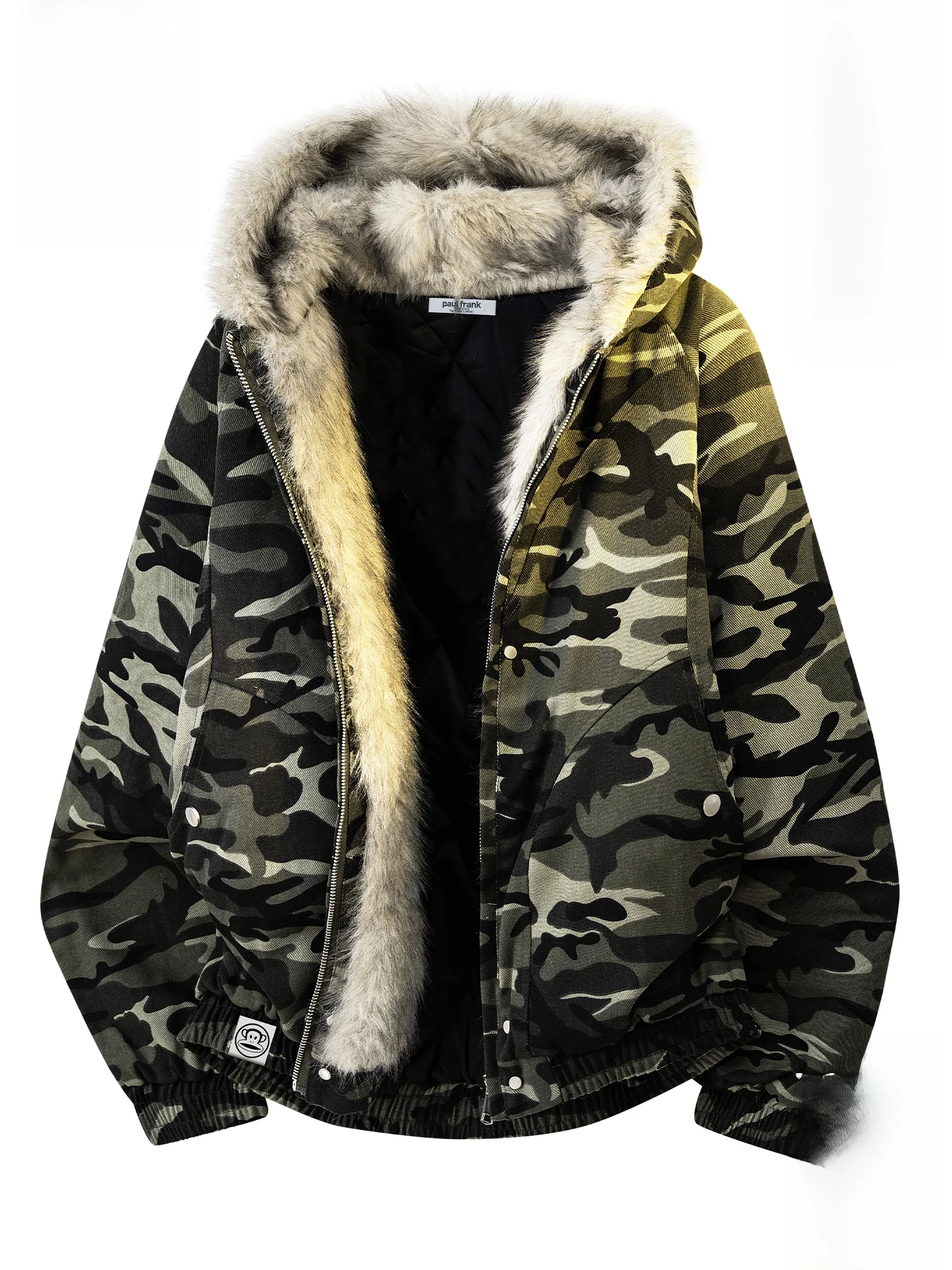 

PaulFrank Winter Men's Camouflage Hooded Jacket Fur Collar Retro Trendy Long Sleeve Polyester Fiber Warm Thickened Coat