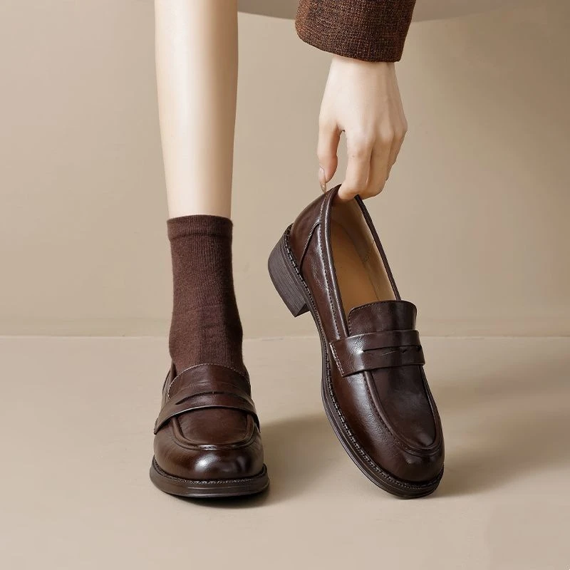 Women's Low-Cut Loafers with Chunky Heel British Academic Style 2026 Spring New Commuter Essential for Office and Casual Wear