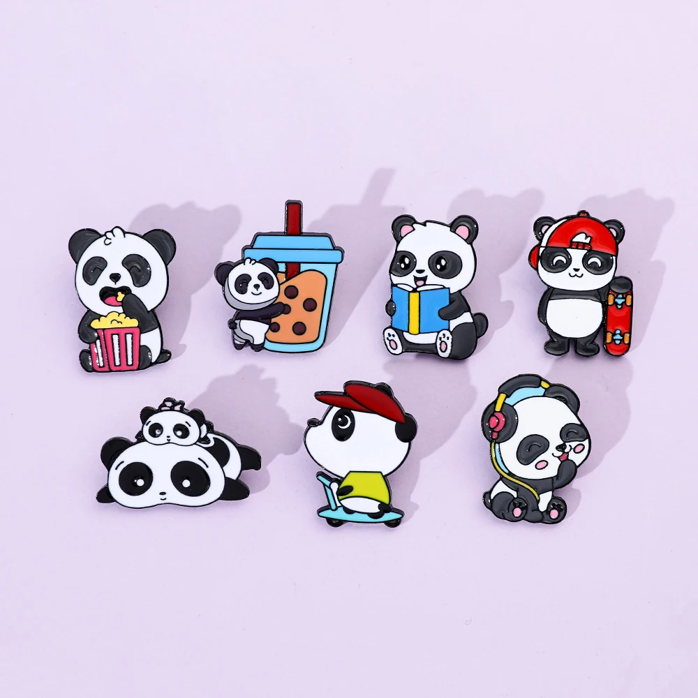 7 قطع لطيف الباندا أنيمي الكرتون بروش مضحك الفردية المينا شارة معدنية مجوهرات على ظهره الملابس والاكسسوارات هدية #1