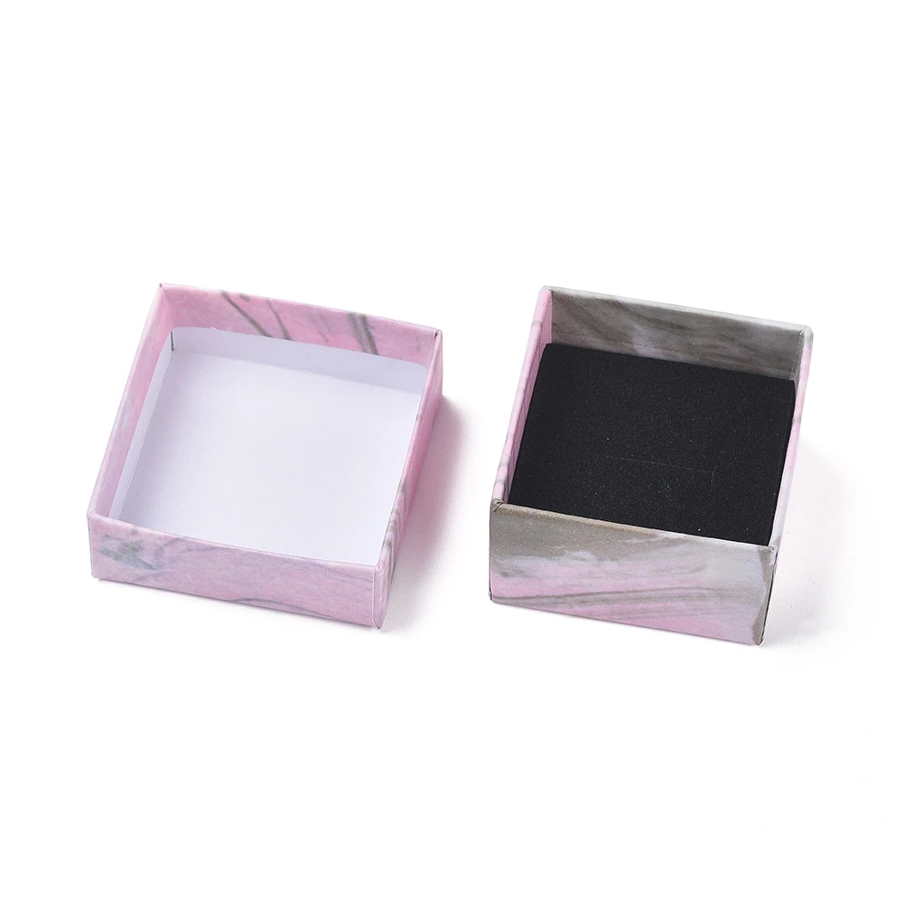 Pandahall-cajas de cartón cuadradas rectangulares rosas, juego de joyas con anillos de esponja negra, embalaje de joyería, 18 ~ 24 unidades por lote