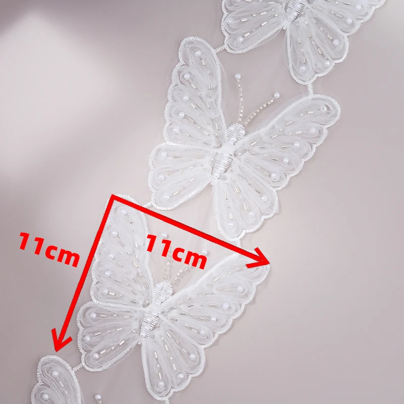 Butterfly Embroidery Lace Trim with Pearl Beading DIY Sewing Applique clothing accessories Textile accessories