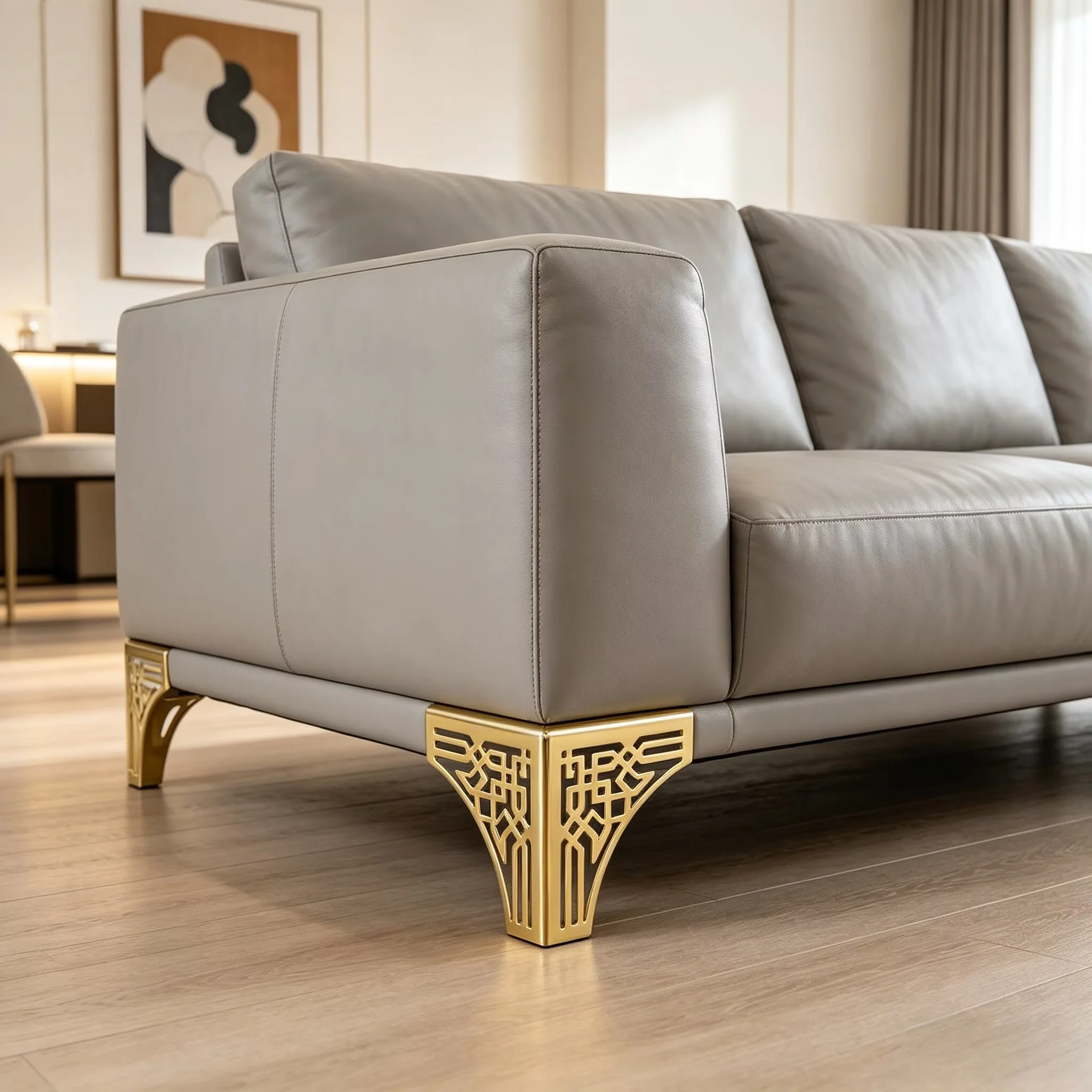 

4pcs Golden Geometric Metal Furniture Legs - Hollowed-Out Polished, for Sofas/Coffee/TV/Shoe Cabinets, Modern Decor