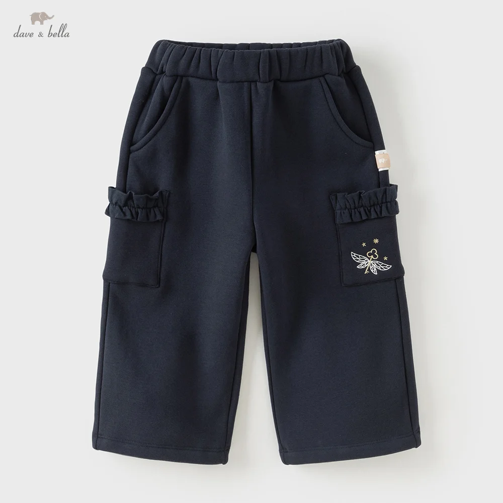 

Dave Bella, бархатные штаны для девочек, осенне-зимние детские толстые теплые свободные эластичные брюки, уличные детские прямые брюки DB4254329